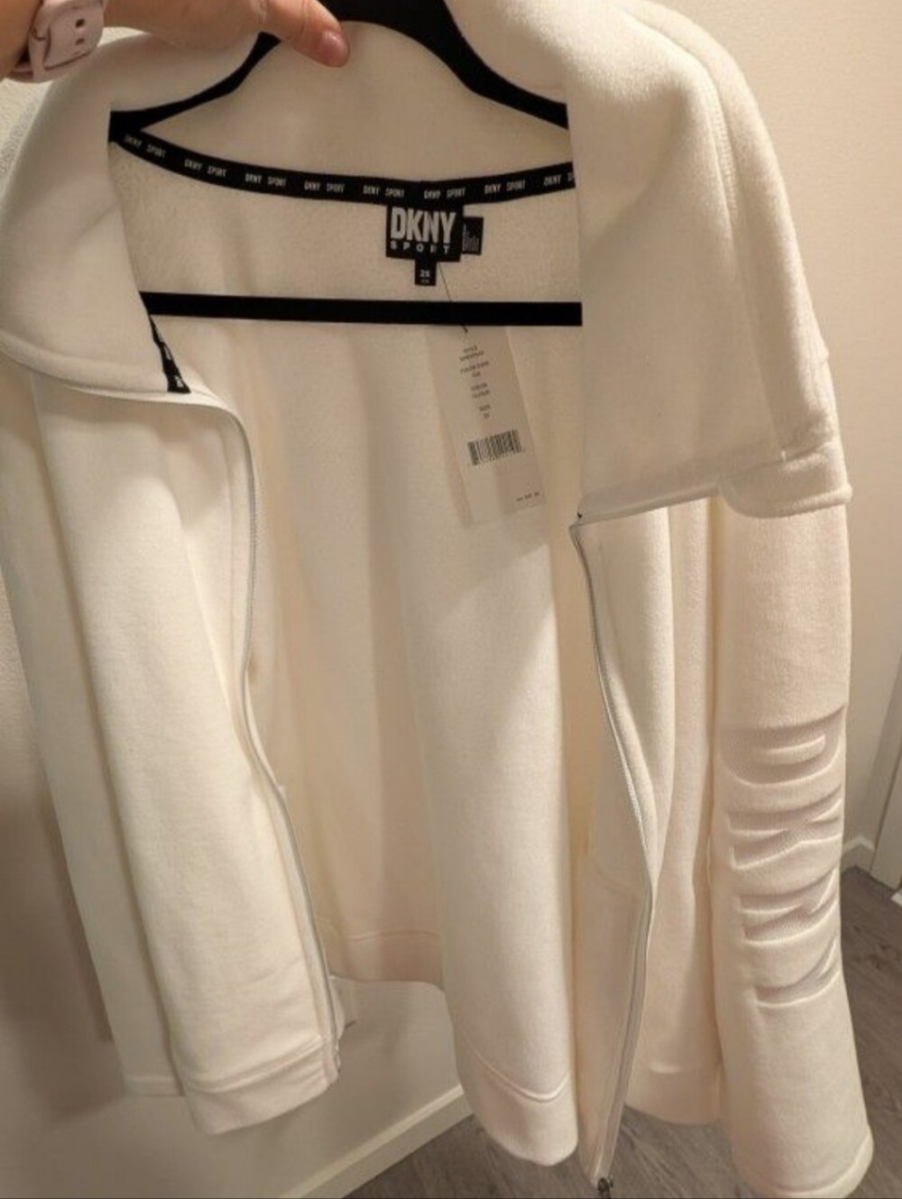 DKNY Cream Full-Zip Varsity Jacket